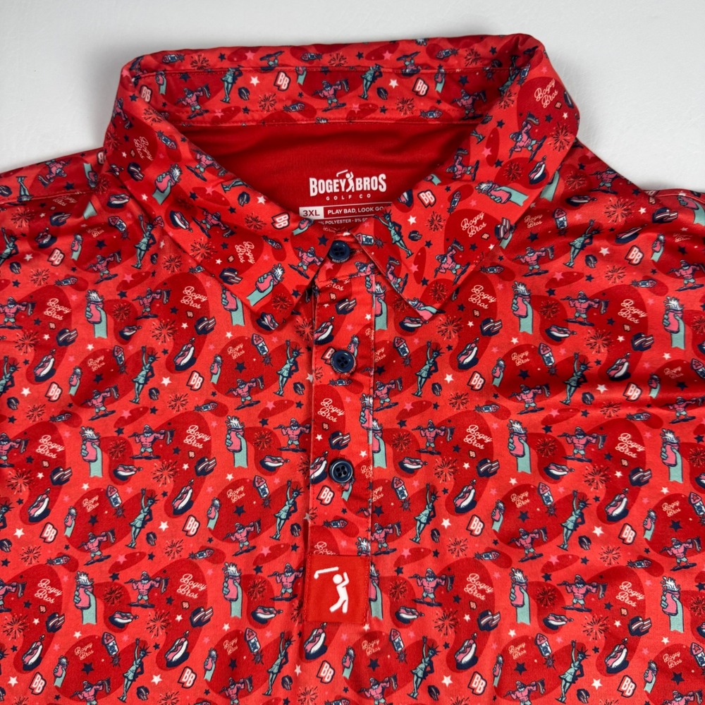 Bogey Bros Golf Co Polo Shirt USA Patriotic Graphic Print Mens Red 3XL XXXL - Picture 7 of 10